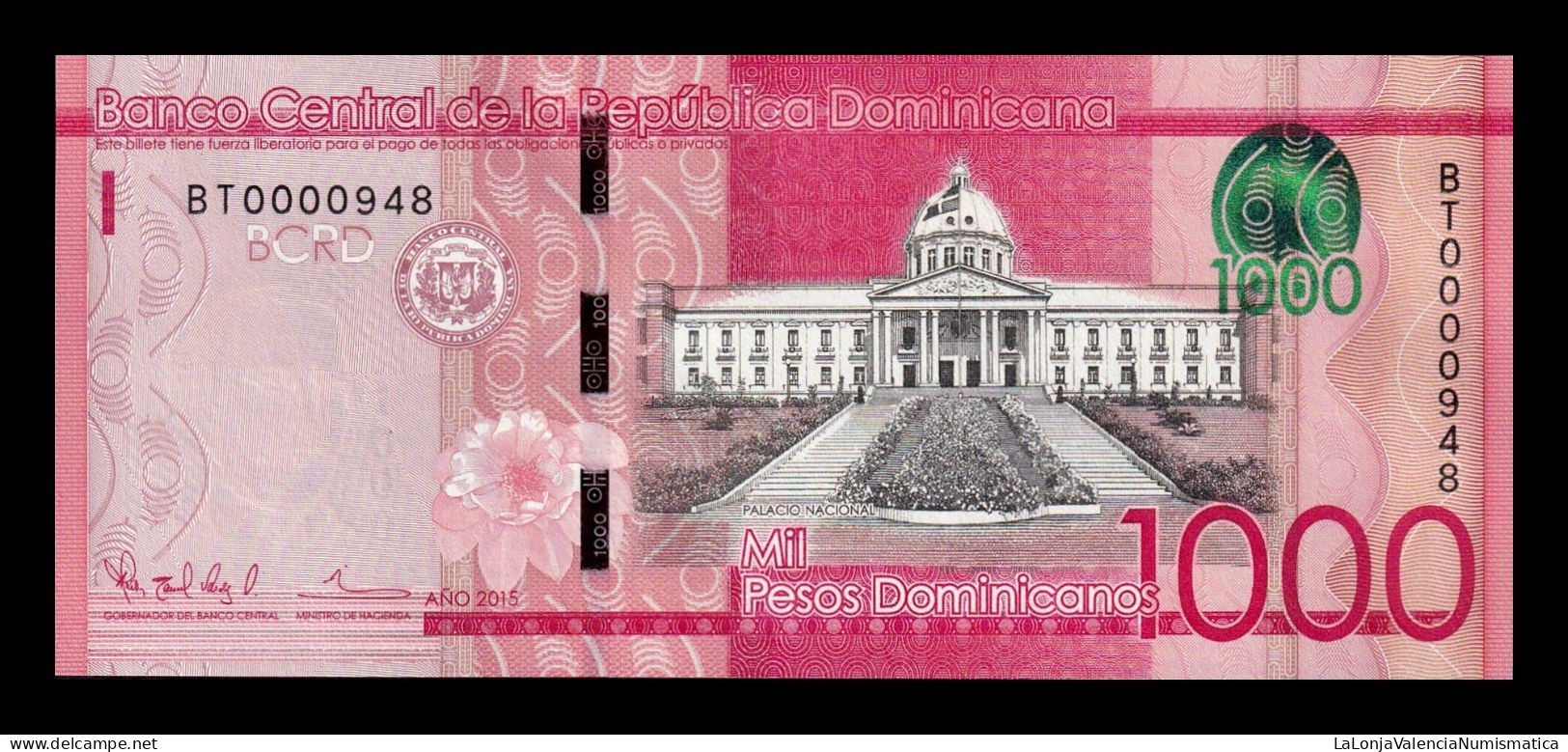 República Dominicana 1000 Pesos Dominicanos 2015 Pick 193b Low Serial 948 Sc Unc - Dominicana