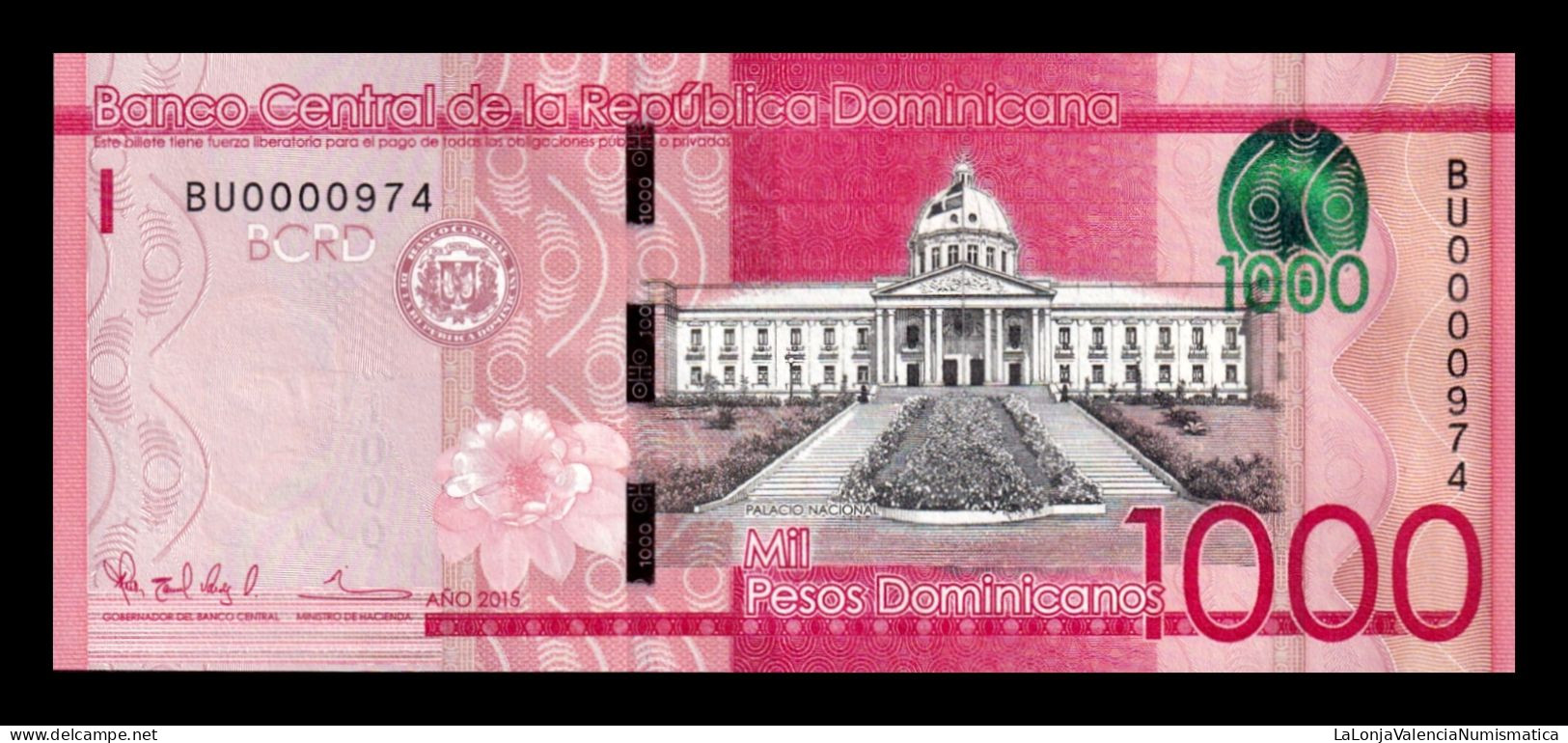 República Dominicana 1000 Pesos Dominicanos 2015 Pick 193b Low Serial 974 Sc Unc - Dominicana