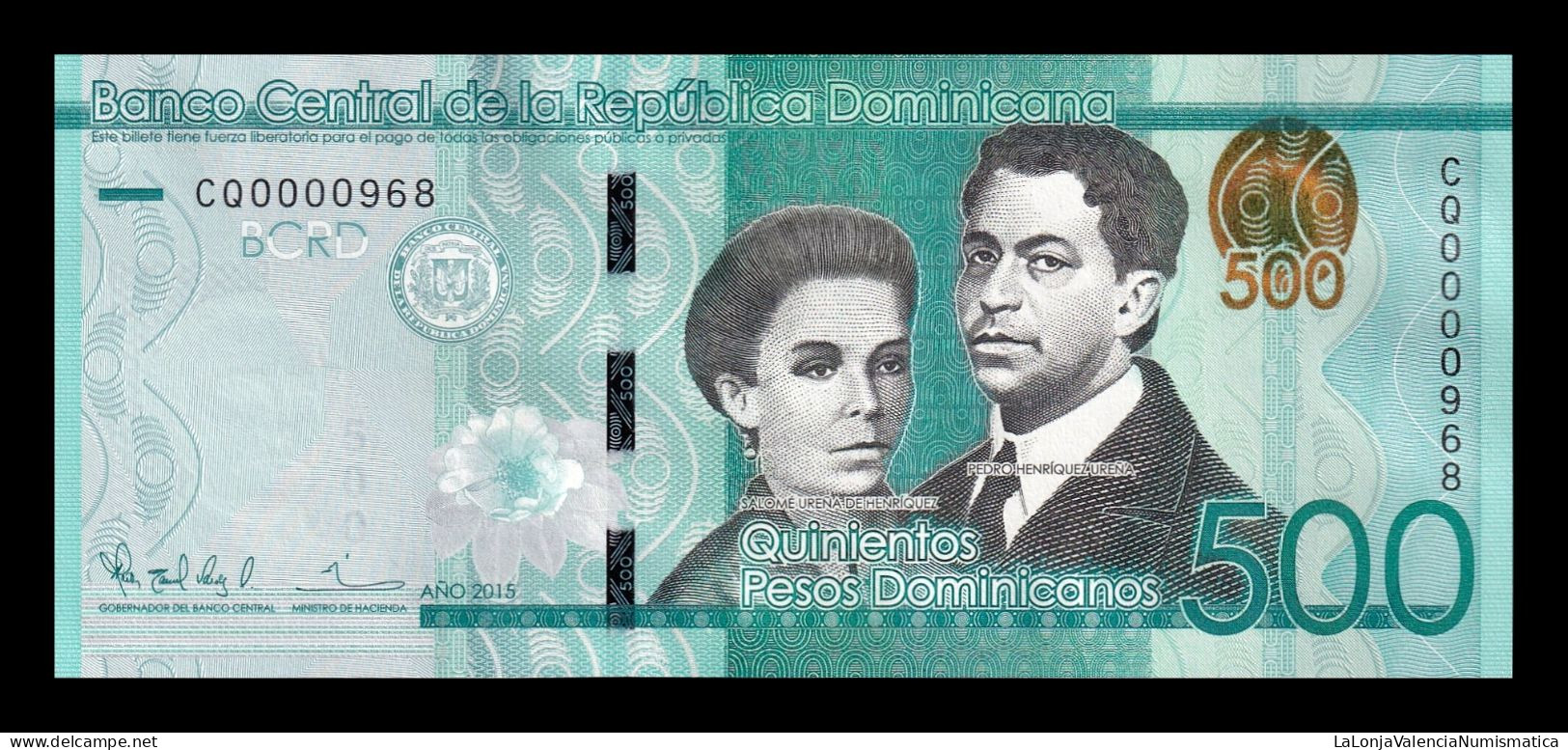 República Dominicana 500 Pesos Dominicanos 2015 Pick 192b Low Serial 968 Sc Unc - República Dominicana