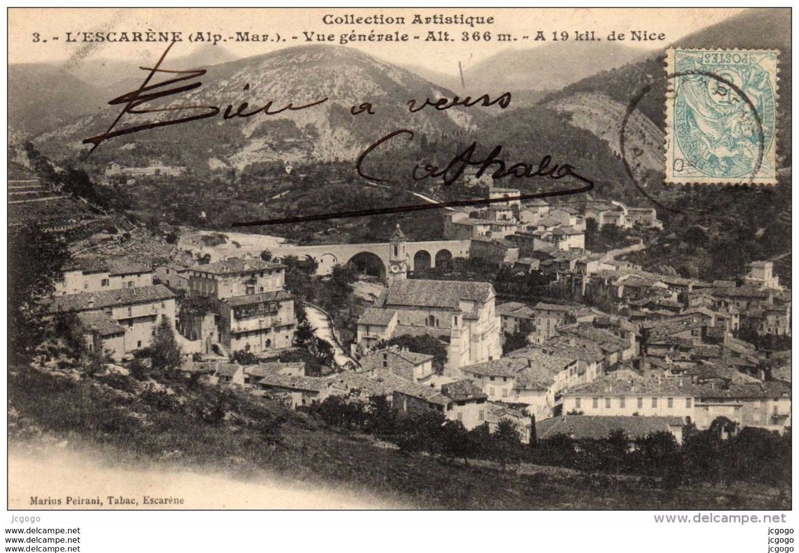 L'ESCARENE. Vue Générale. Carte écrite En 1905.  Dos Simple - L'Escarène