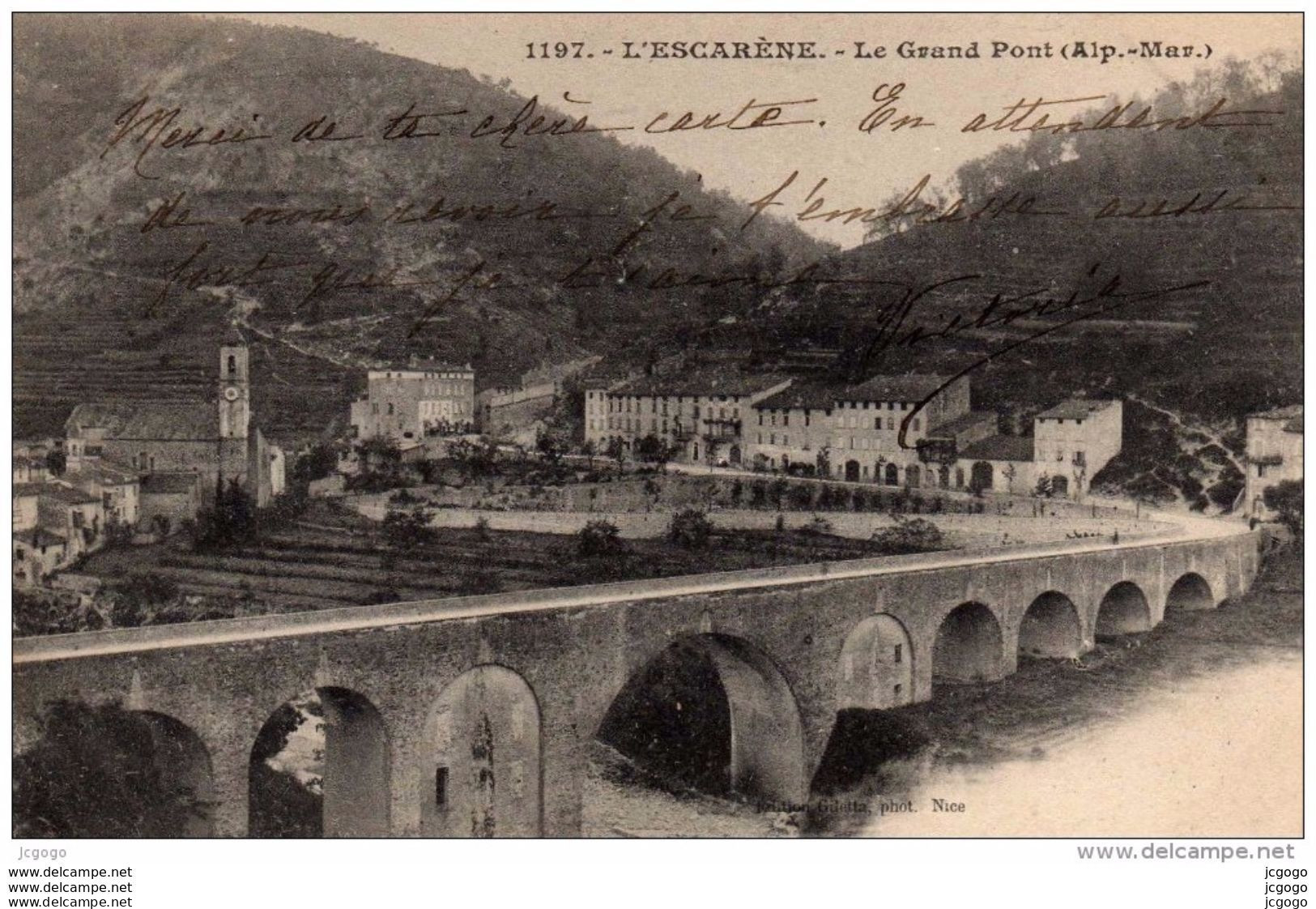 L'ESCARENE.  Le Grand Pont.   Carte écrite En 1903.  Dos Simple. 2 Scans - L'Escarène