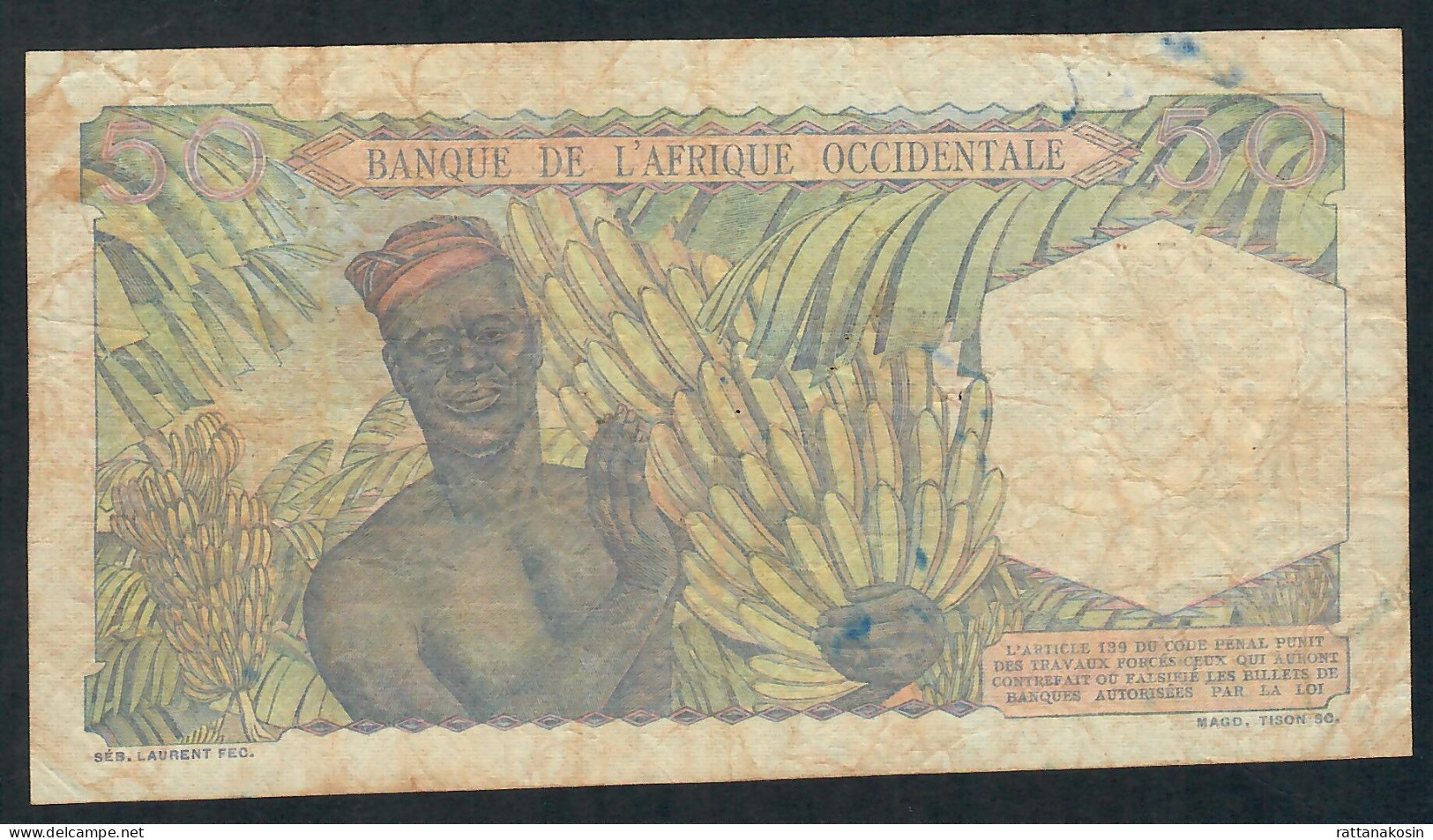 FRENCH WEST AFRICA AOF P39b  50 FRANCS 10.9.1947  FINE - Westafrikanischer Staaten