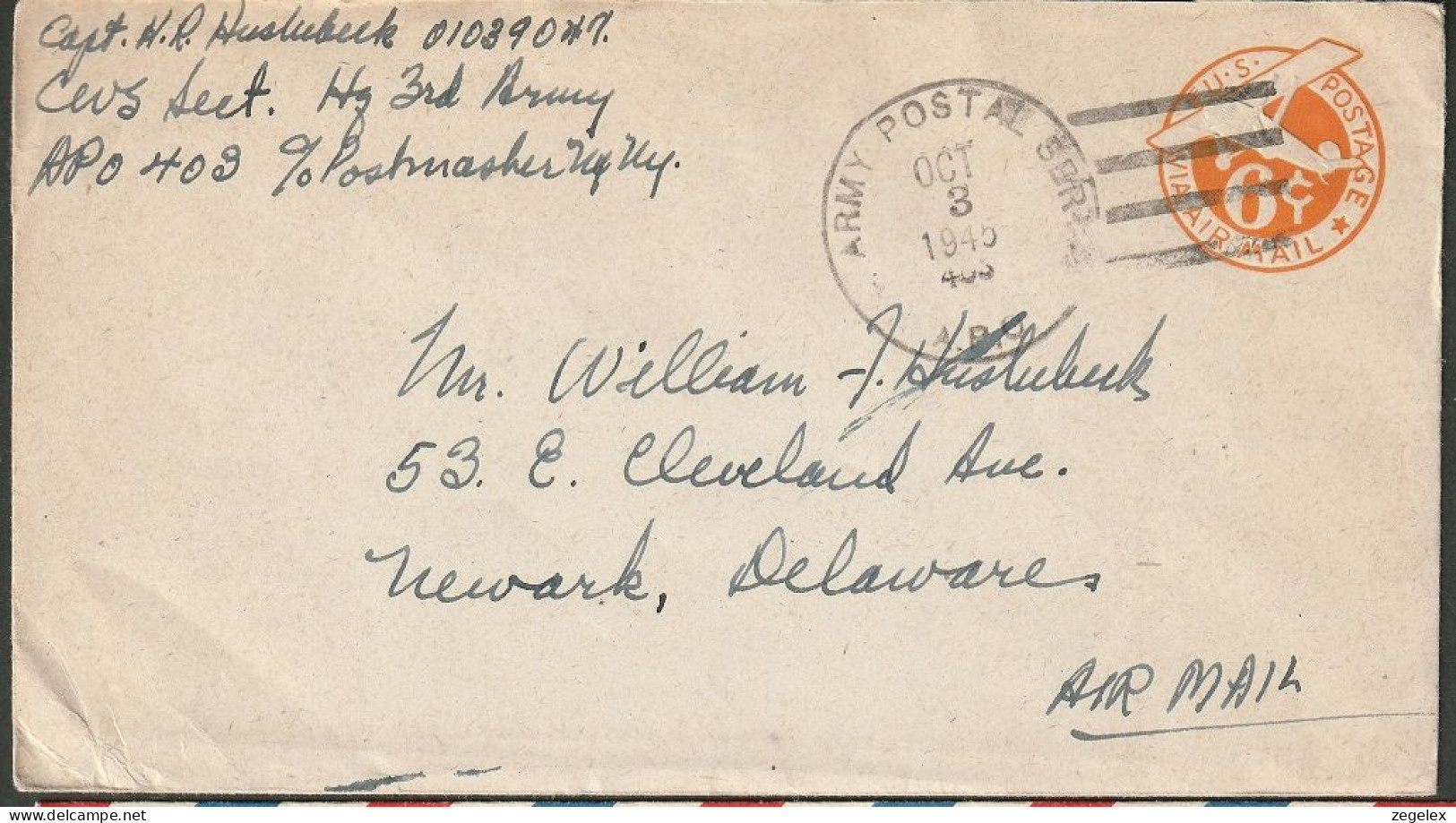 United States - Postal Stationary. US Army Postal Service A.P.O. October 1945 Airmail. UC3 - 1941-60