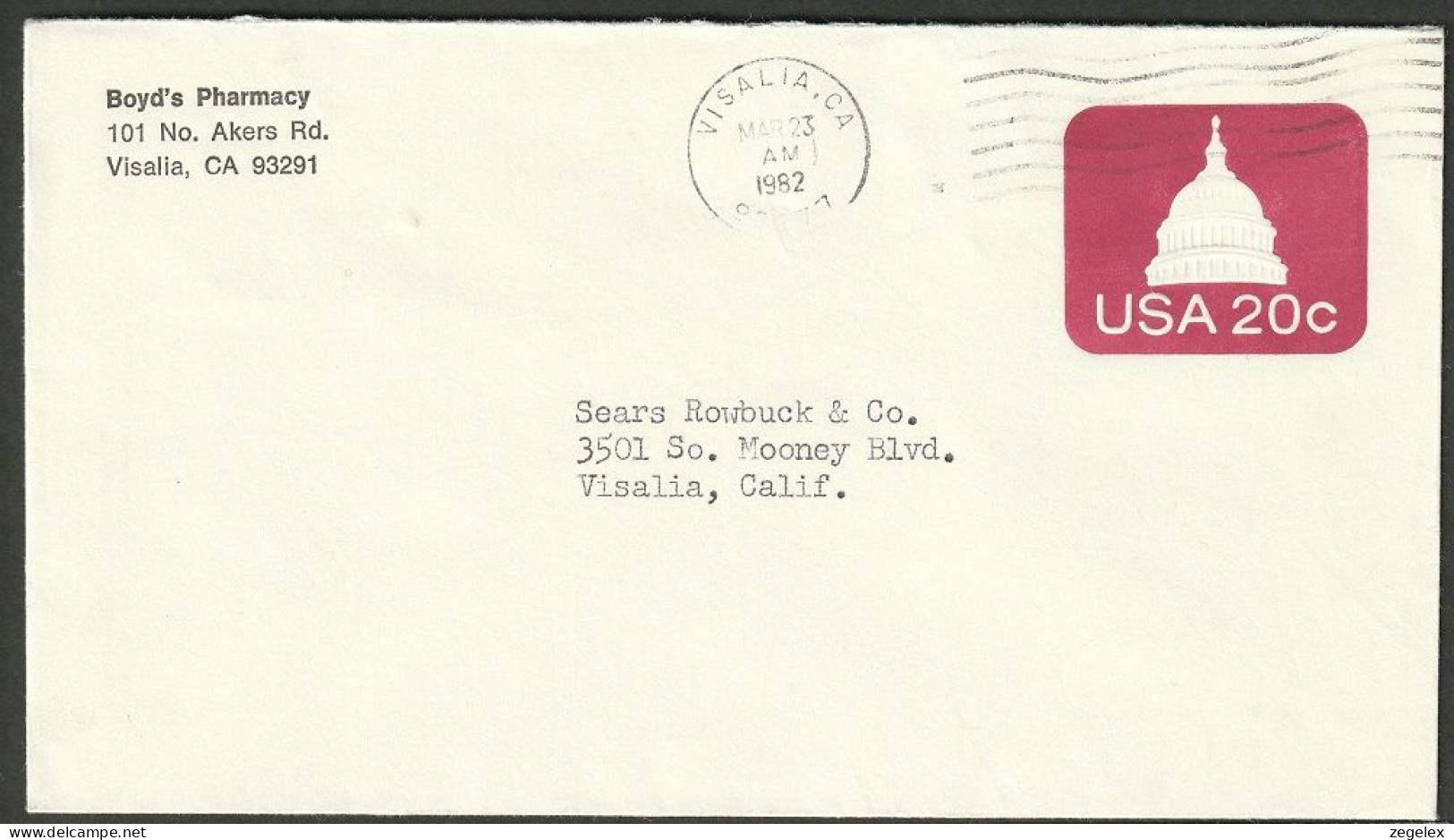 United States - Postal Stationary. 1982 20c Capitol - Scott U601 Private Print "Boyd's Pharmacy" Used - 1981-00