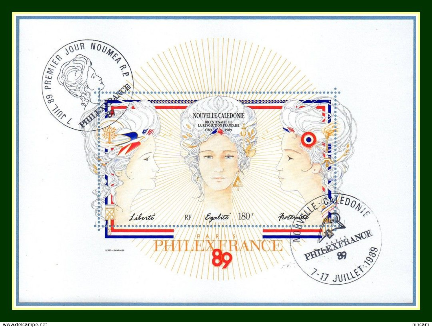 Nouvelle Calédonie Bloc N° 9 FDC Paris + Nouméa (R) Bicentenaire Révolution Française 1989 - Blokken & Velletjes