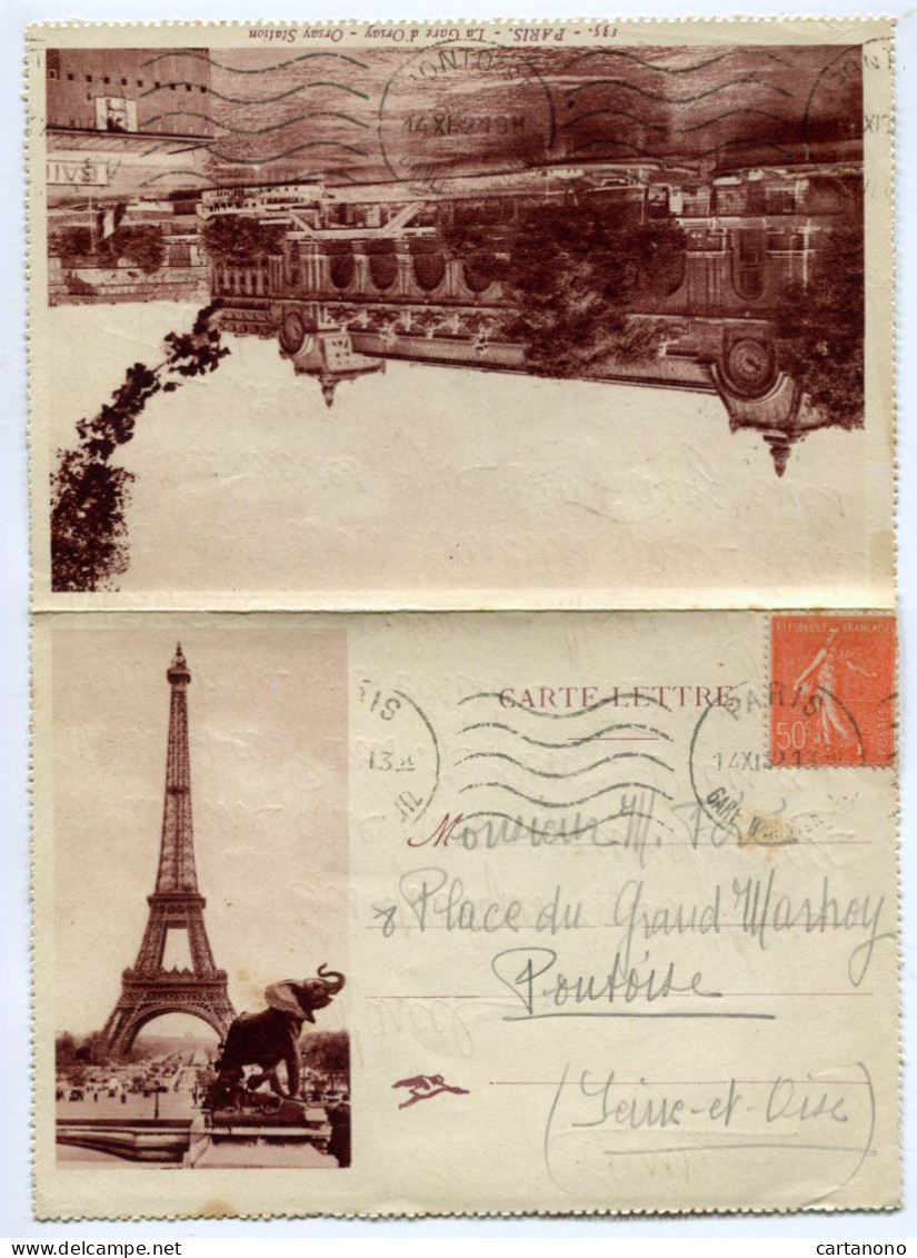 TOUR EIFFEL - 50c Semeuse Lignée Sur Carte Lettre Illustrée 1921 - Denkmäler