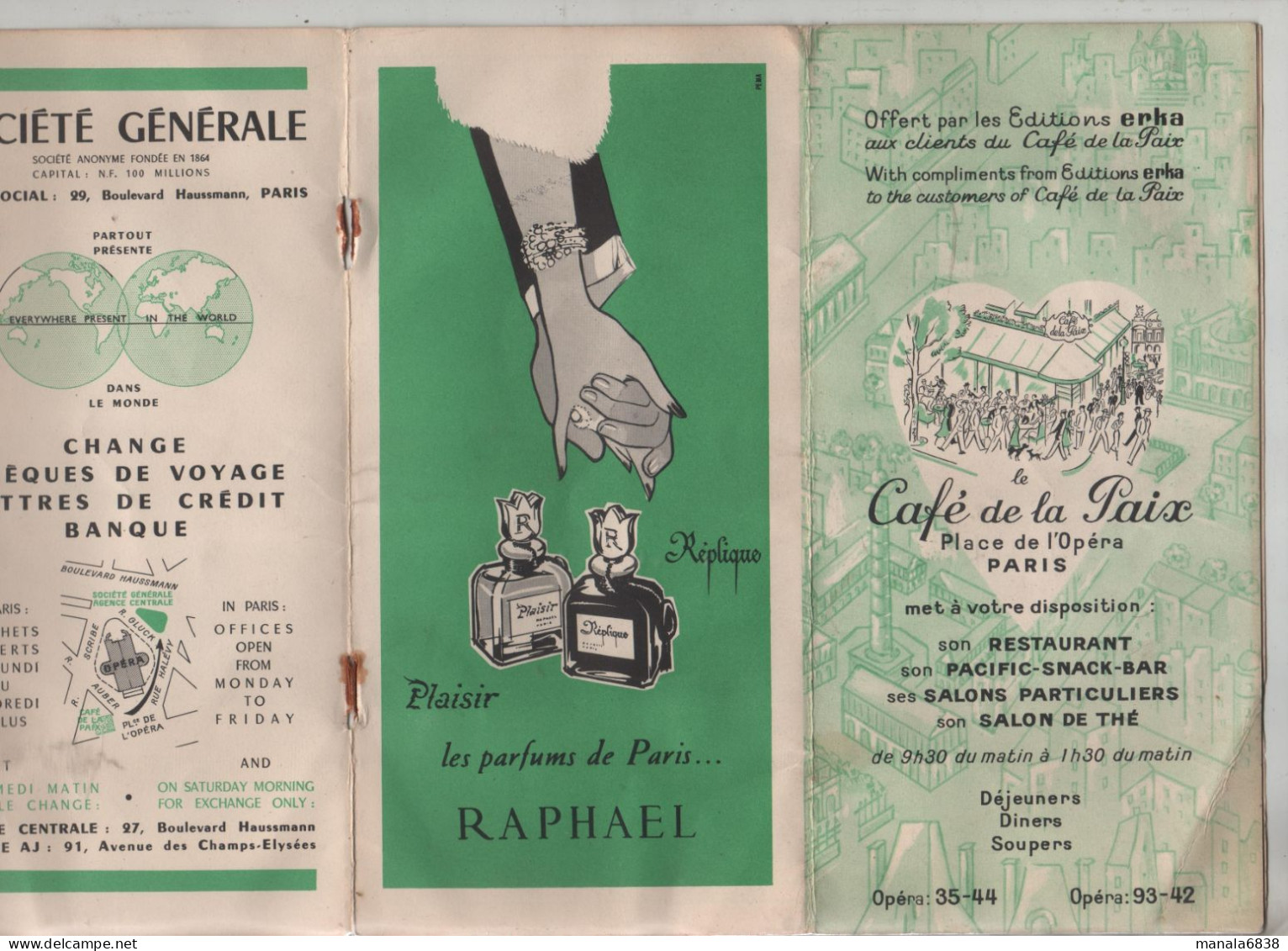 Paris Café De La Paix Raphael Barton Dubonnet Printemps Bettina Armelle Melia Madelène Dory's - Dépliants Touristiques