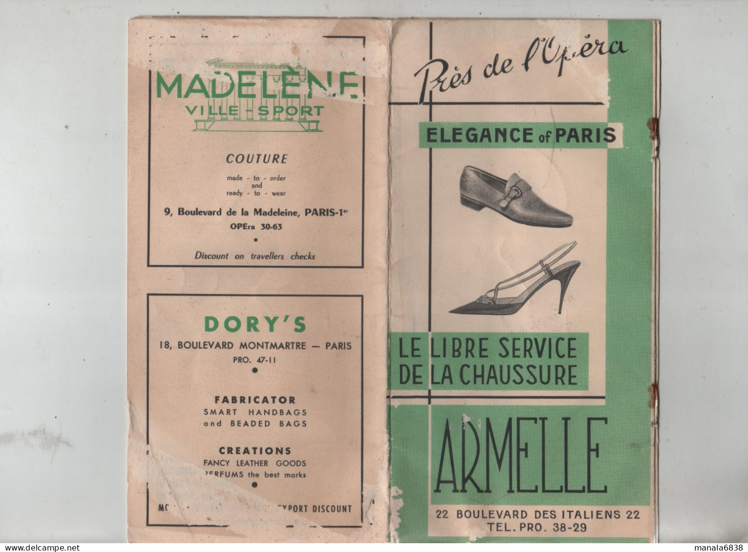 Paris Café De La Paix Raphael Barton Dubonnet Printemps Bettina Armelle Melia Madelène Dory's - Cuadernillos Turísticos