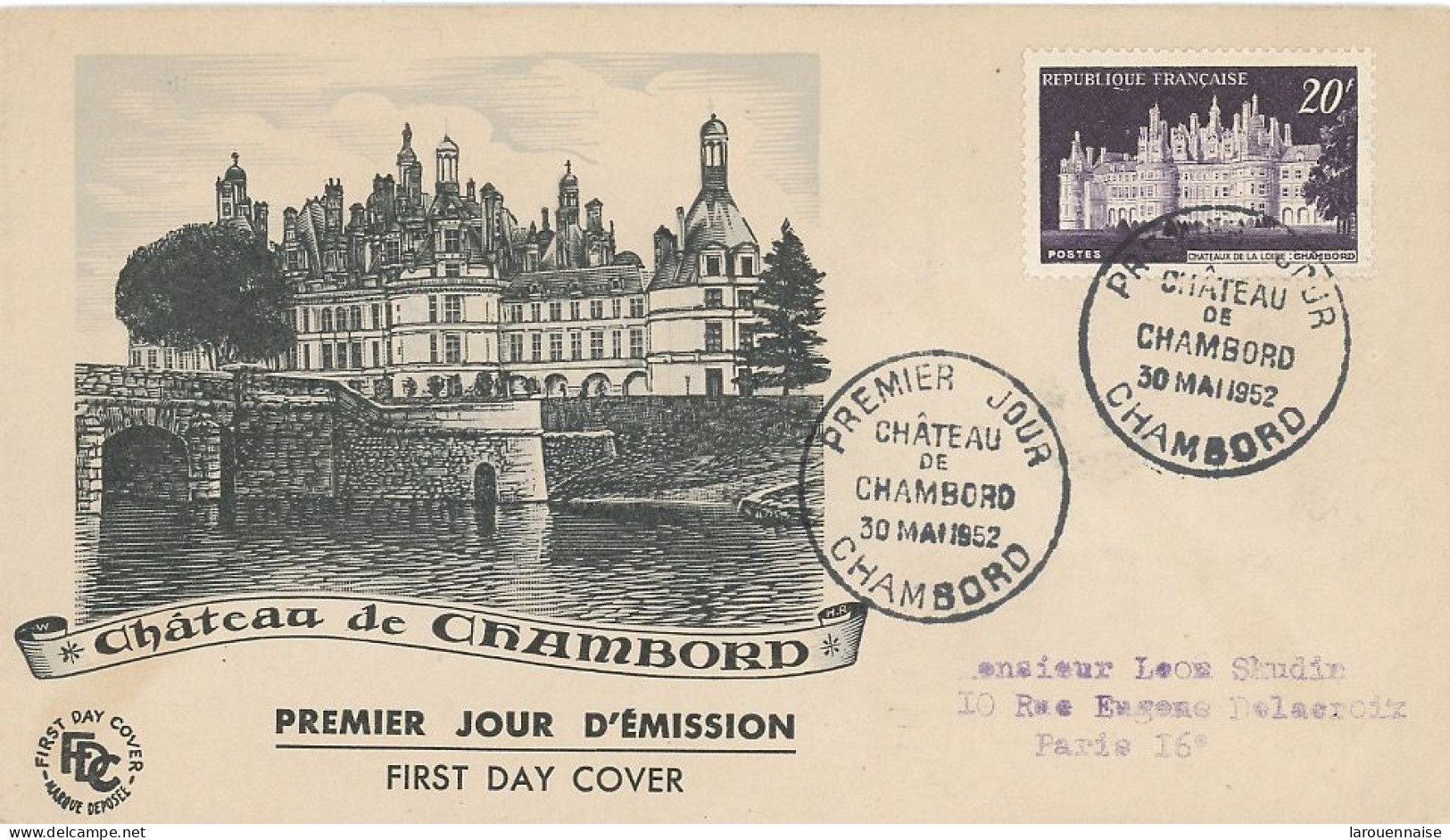 FDC- N° 924 -CHAMBORD - 30-MAI-1952 - CHAMBORD - 1950-1959