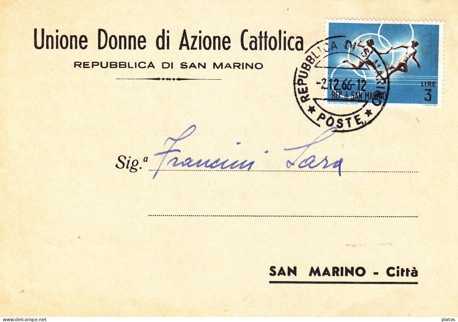 RS - Rep. S. Marino -  Vedute L. 3  Per Città - Storia Postale