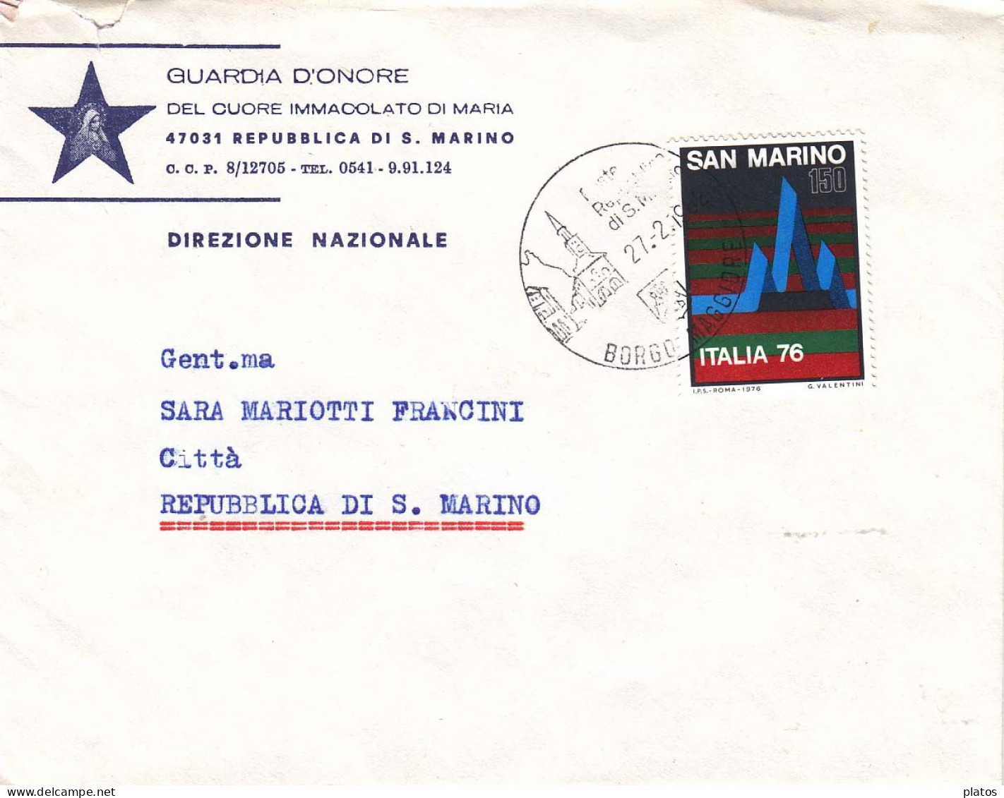 RS - Rep. S. Marino - Italia 76 L. 150 Per Città - Storia Postale