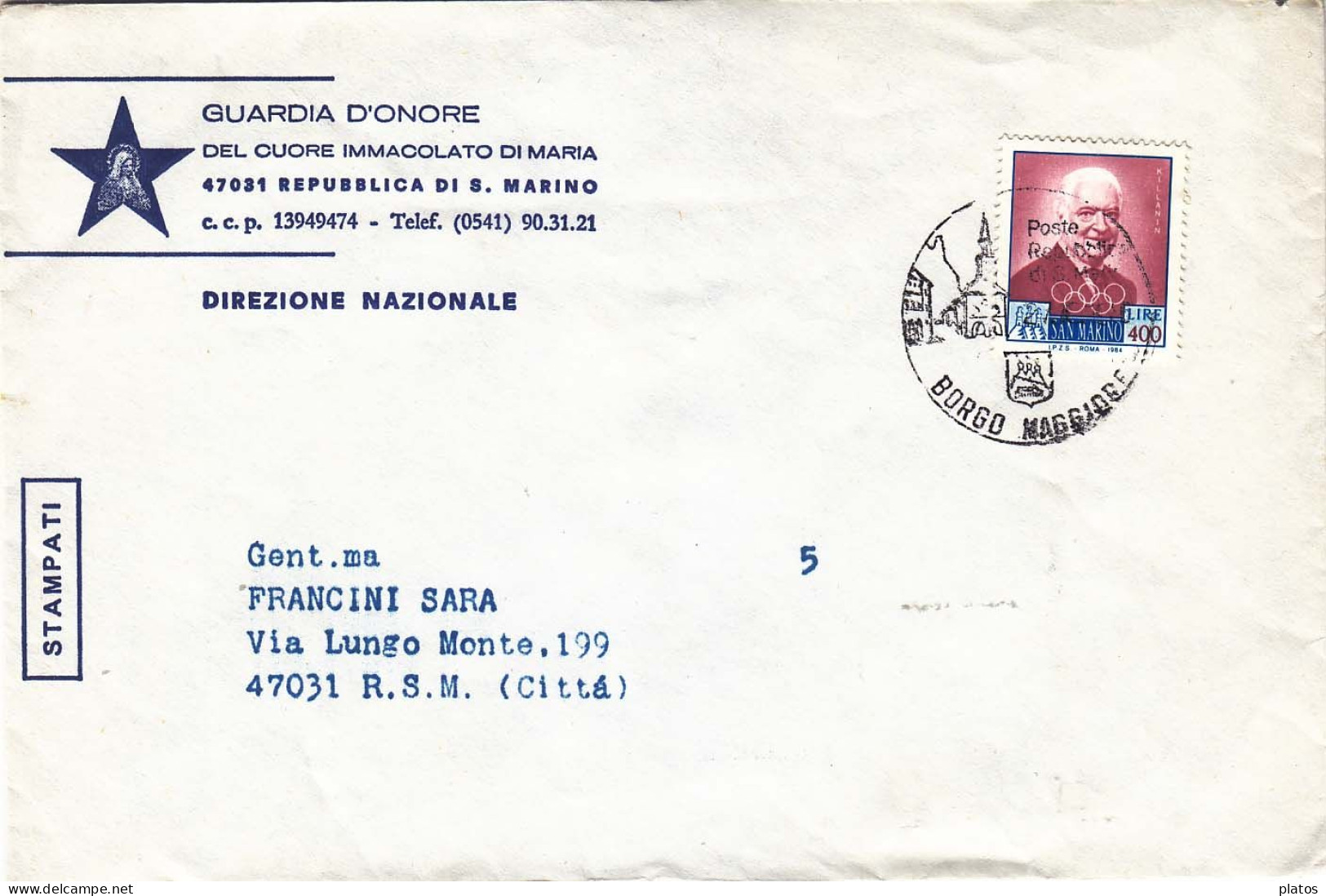 RS - Rep. S. Marino - Uomini Illustri L. 400  Per Città - Briefe U. Dokumente