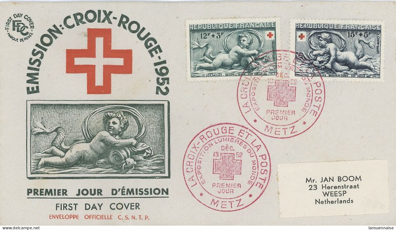 FDC- N° 937 / 38  CROIX ROUGE  - 13 DEC 1952 - METZ - 1950-1959