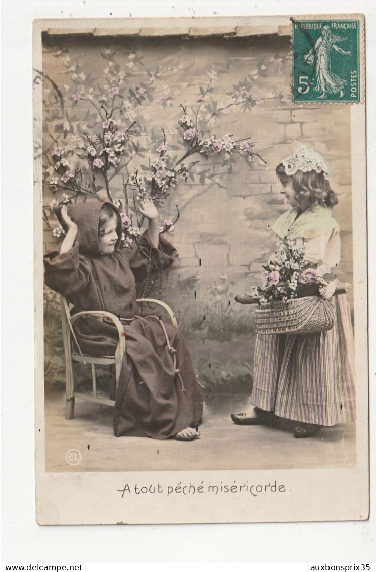 2 ENFANTS DEGUISES - MOINE ET MARCHANDE DE FLEURS - A TOUT PECHE MISERICORDE - EL - Scene & Paesaggi