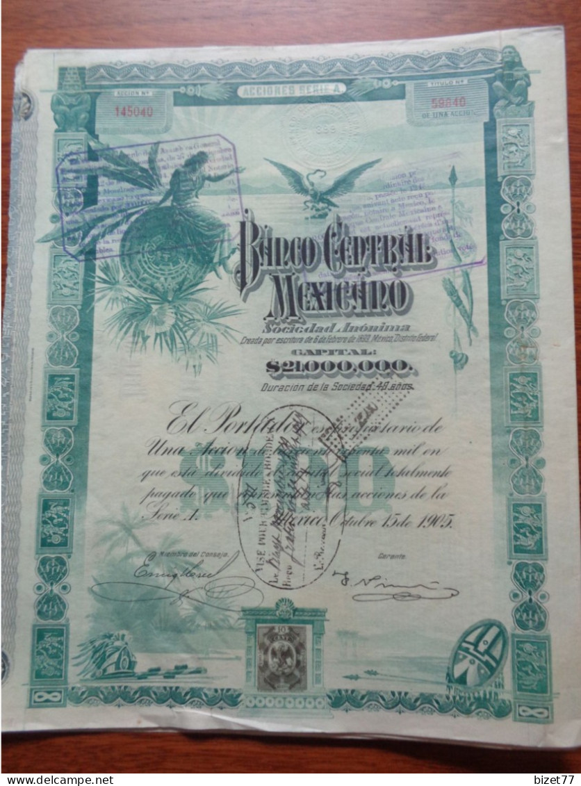 MEXIQUE - MEXICO 1905 - LOT DE 7 TITRES - BANCO CENTRAL MEXICANO - BELLE DECO, Et, TIMBRE FISCAUX - Other & Unclassified