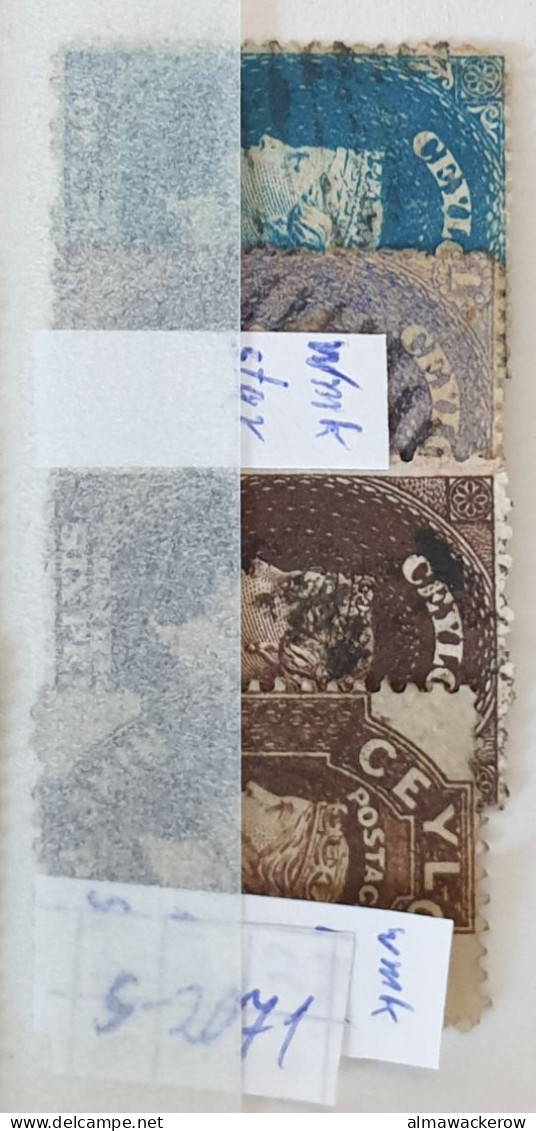 Ceylon 1861-1869 Lot Of Queen Victoria Definitives Mi 13Ax, 21A, 36IIa, 38IIa, See Wmk Notes Used O - Ceylon (...-1947)