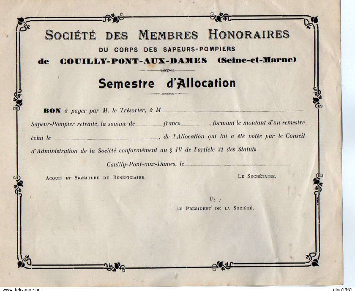 VP22.192 - 19?? - Bon Vierge De La Société Des Membres.. Du Corps Des Sapeurs - Pompiers De COUILLY - PONT - AUX - DAMES - Brandweer