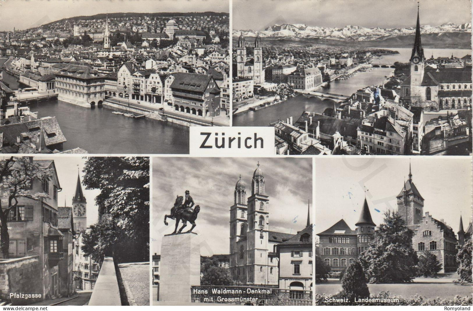 CARTOLINA  ZURICH,SVIZZERA-PFALGASSE-HANS WALDMANN-DENKMAL MIT GROSSMUNSTER-SCHWEIZ.LANDESMUSEUM-VIAGGIATA 1960 - Wald