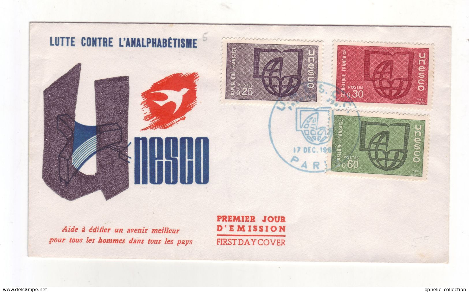 France - FDC 1er Jour - Lutte Contre L'analphabétisme - Unesco Paris 17-12-1966 - M77 - 1960-1969