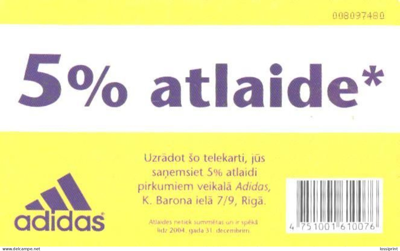 Latvia:Used Phonecard, Lattelekom, 2 Lati, Adidas Advertising, 2004 - Letland