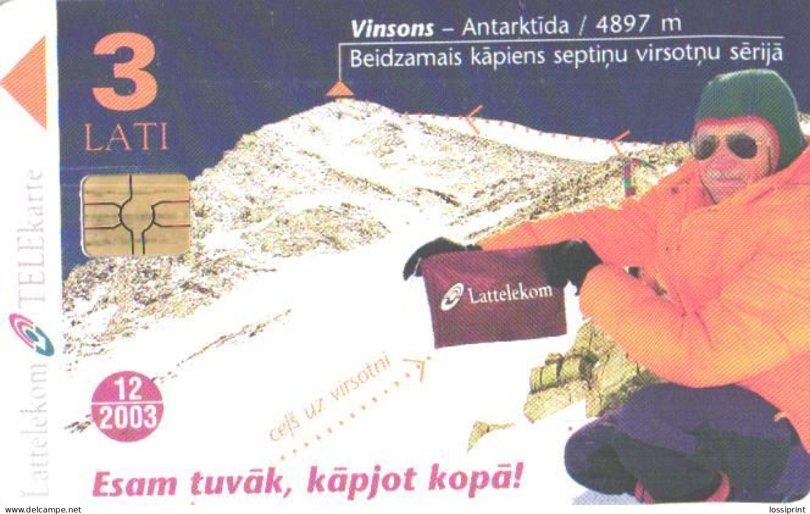 Latvia:Used Phonecard, Lattelekom, 3 Lati, Alpinists, Highest Mountains, 2003 - Latvia