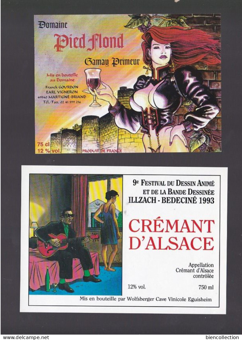 16 étiquettes De Vin Neuves éditions Spéciales Salon De La Bande Déssiné. Crémant D'Alsace, Saumur, Bandol Et Autres - Collections, Lots & Séries