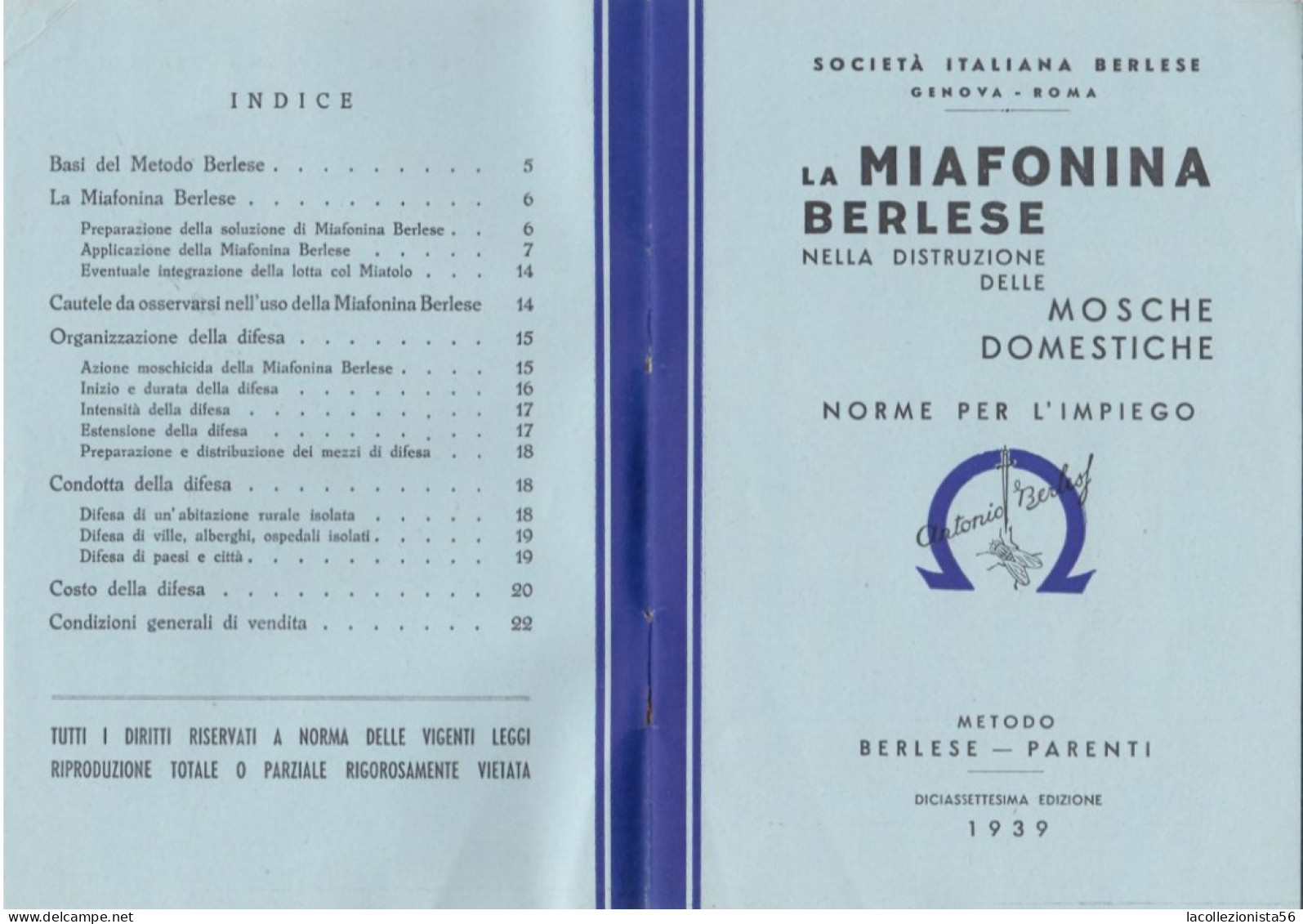 13017-LA MIAFONINA BERLESE NELLA DISTRUZIONE DELLE MOSCHE DOMESTICHE-1939 - Sonstige & Ohne Zuordnung