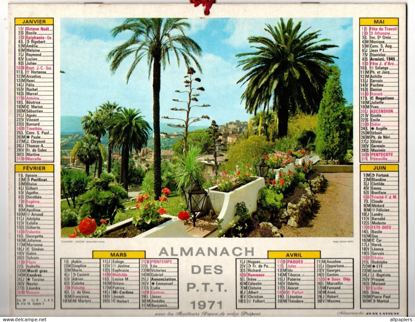 Calendrier Almanach Des P.T.T. 1971 Avec Le Concorde Et Grasse - Complet Du Nord De La France - Formato Grande : 1971-80