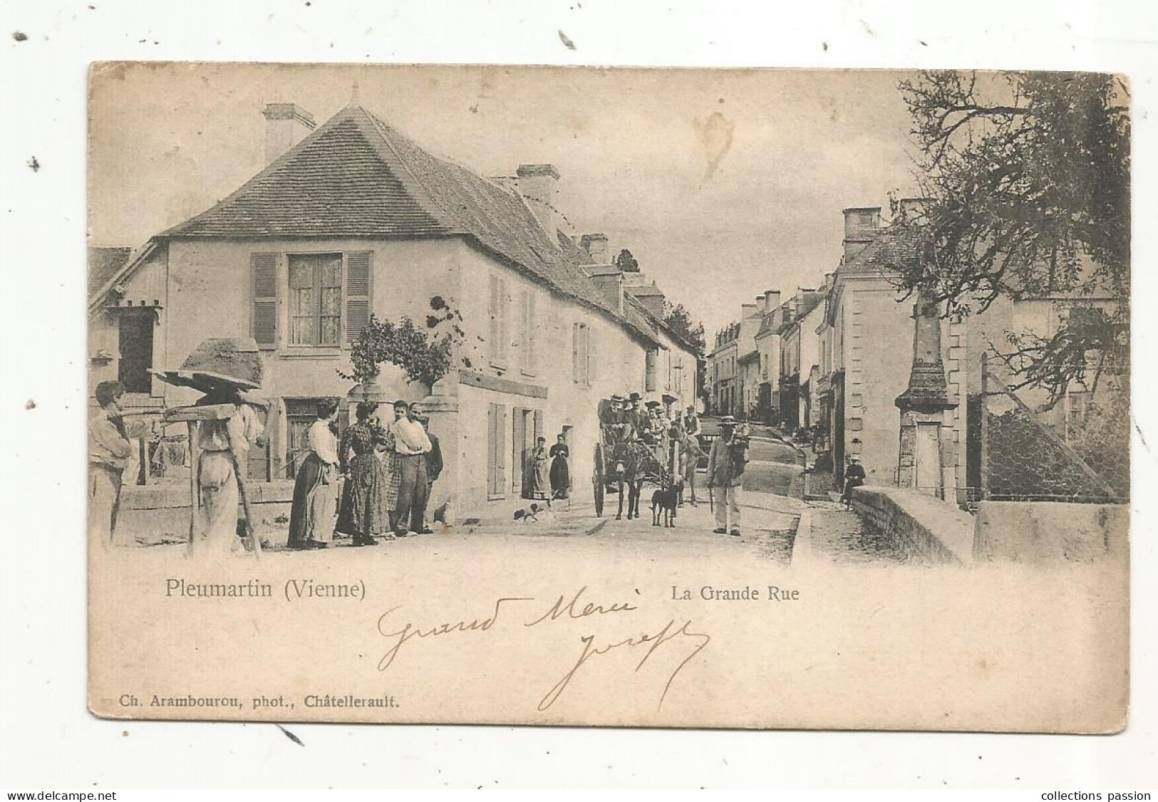 JC, Cp, 86, PLEUMARTIN, La Grande Rue, Dos Simple, Voyagée 1904 - Pleumartin