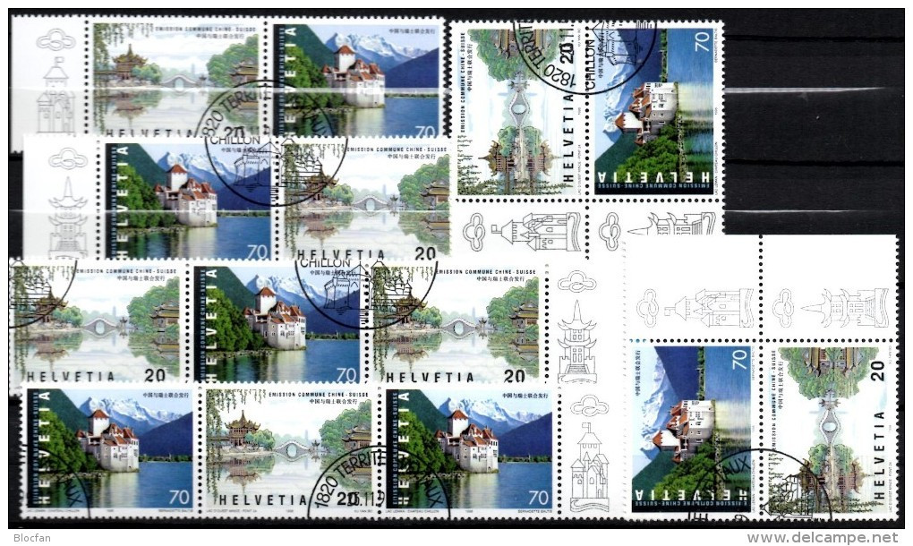 Kooperation 1998 China-Swiss 1667/8,6x ZD+KB O 19€ Brücke Yangzhou/Schloß Chillon M/s Bridge Se-tetants Bloc Suisse/CINA - Used Stamps