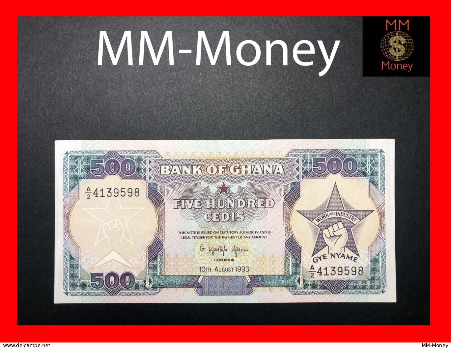GHANA 500 Cedis  10.8.1993   P. 28    XF \ AU - Ghana