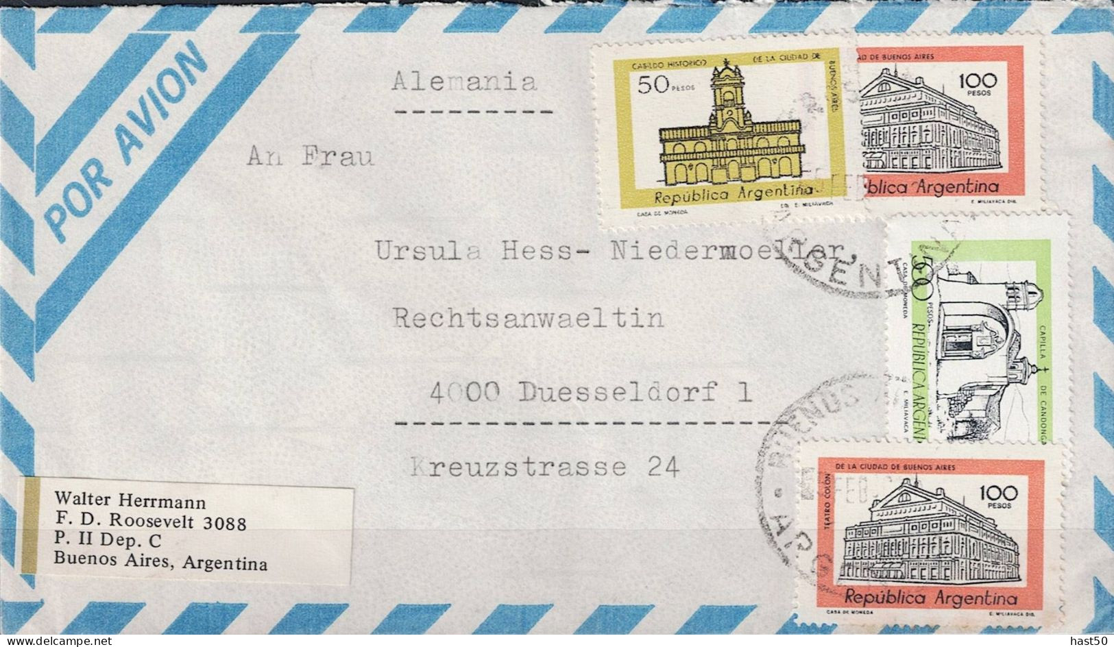 Argentinien - Luftpostbrief N. Deutschland (MiNr: 2x 1336; 1338 + 1374) 1981 - Brief N. Düsseldorf - Brieven En Documenten