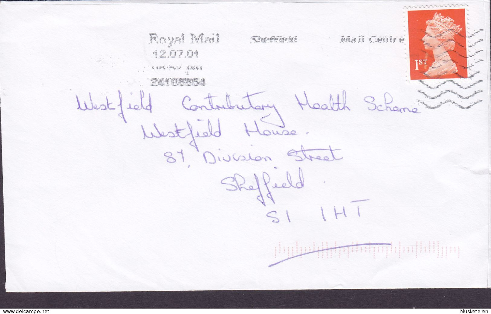 Great Britain Royal Mail SHEFFIELD 2001 Cover Brief Lettre QEII. 1st. Security Perf. - Briefe U. Dokumente