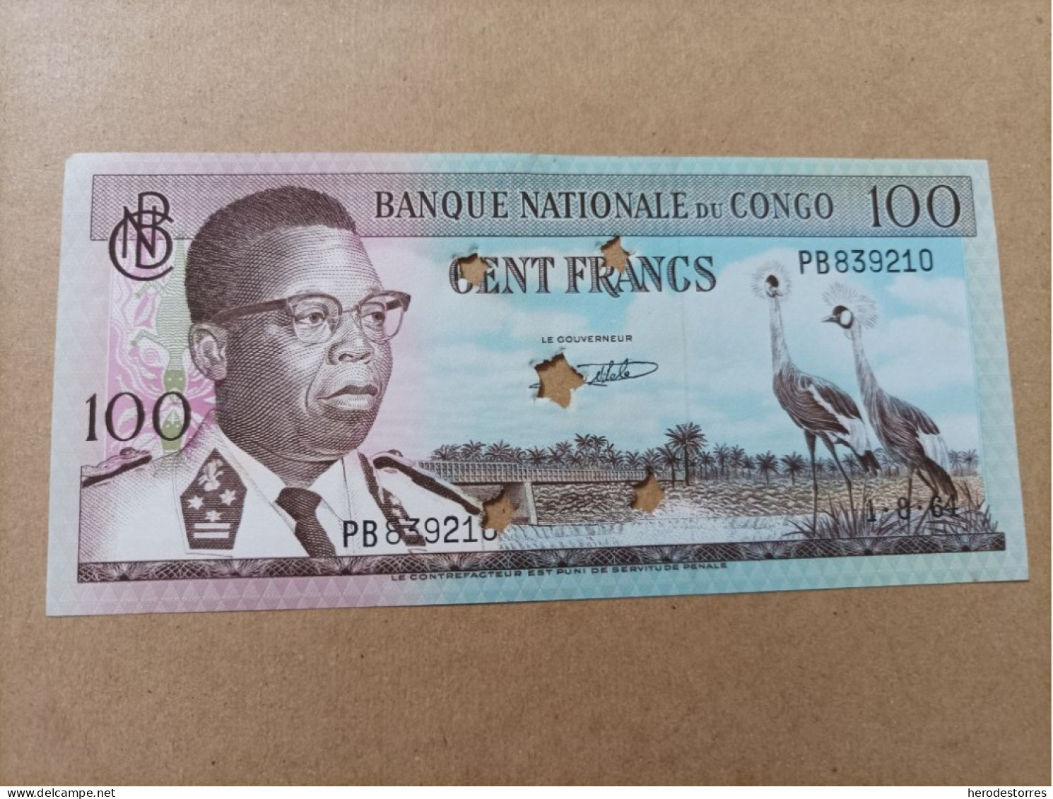 Billete De Congo De 100 Francos Del Año 1964, AUNC - Republik Kongo (Kongo-Brazzaville)