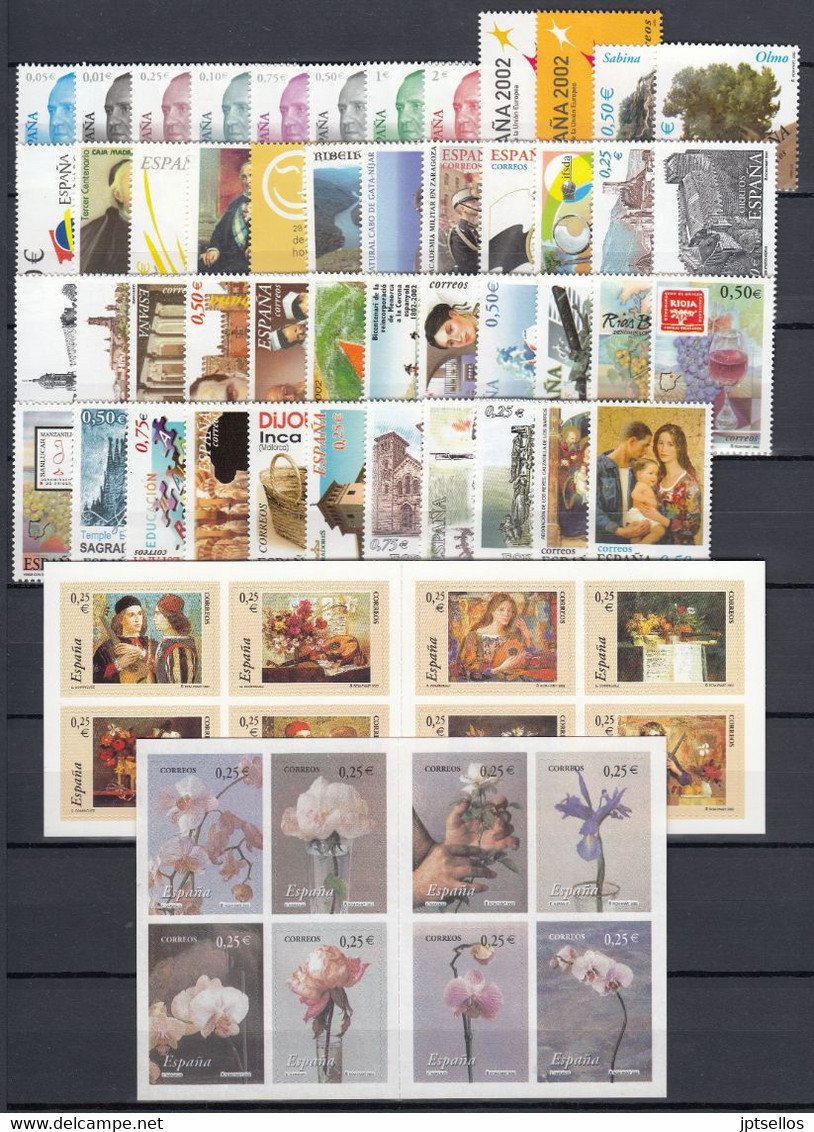 ESPAÑA 2002 Nº 3857/3956 AÑO COMPLETO NUEVO, MNH **, 47 SELLOS,14 HB,1 MP, 2 CARNETS - Años Completos