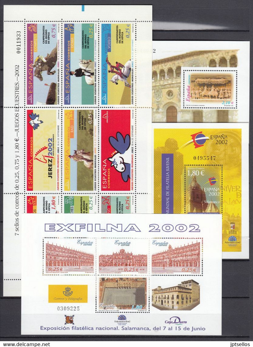 ESPAÑA 2002 Nº 3857/3956 AÑO COMPLETO NUEVO, MNH **, 47 SELLOS,14 HB,1 MP, 2 CARNETS - Años Completos