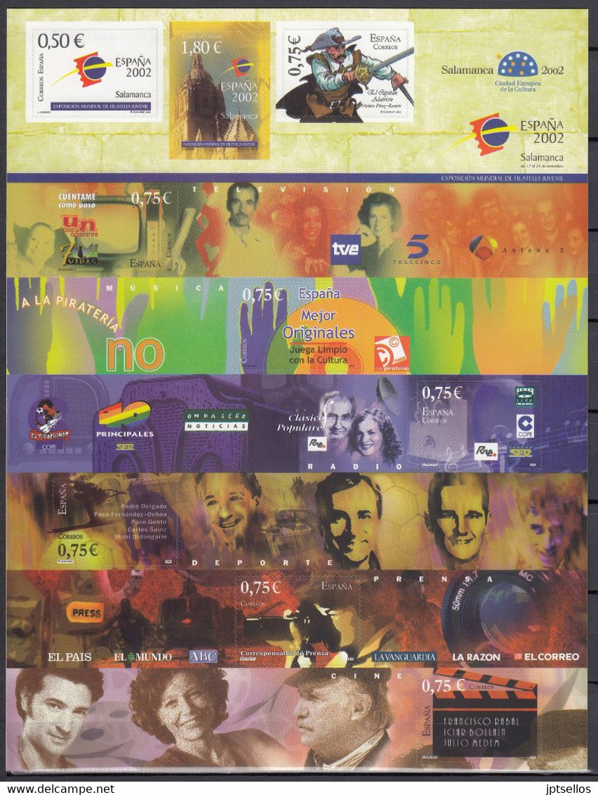 ESPAÑA 2002 Nº 3857/3956 AÑO COMPLETO NUEVO, MNH **, 47 SELLOS,14 HB,1 MP, 2 CARNETS - Ganze Jahrgänge