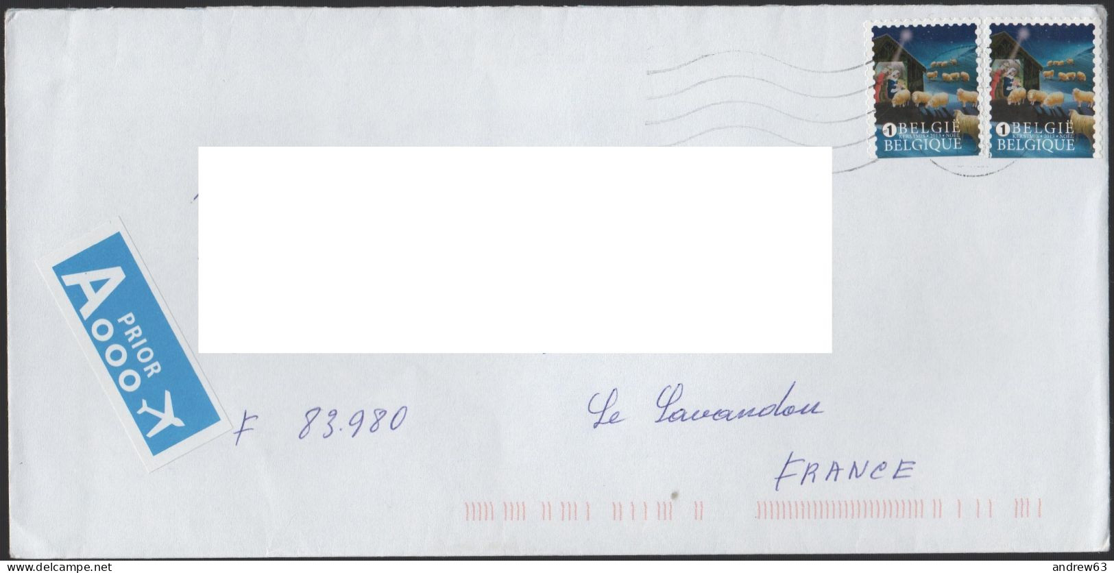 BELGIO - BELGIE - BELGIQUE - 2013 - 2 X 1 Inland End-of-year International (Bottom Imperforate) - Viaggiata Da Bois De V - Lettres & Documents