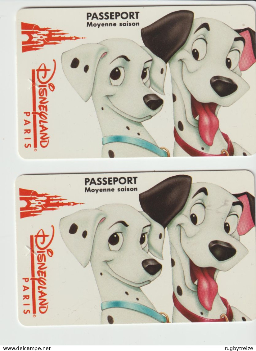 6692 Lot De 2 Pass Ticket PASSEPORT DISNEYLAND PARIS CHIEN DOG 1995 One Hundred And One Dalmatians LES 101 DALMATIENS - Toegangsticket Disney