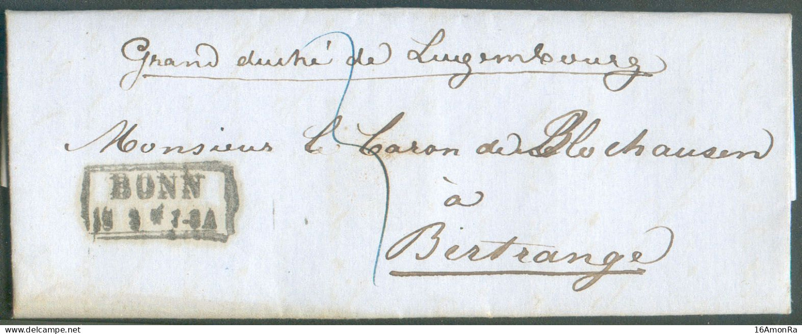 Incoming Mail : LAC De BONN Le 26-II 1856 Vers  Birtrange (verso : Dc MERSCH Et LUXEMBOURG) - 21162 - ...-1852 Voorfilatelie