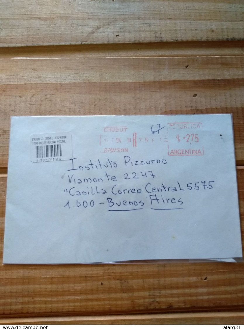 Argentina.2 Reg Post Cover.metan& Rawson.machine Postage.distr.label .bar Code.previous To Tracking System E7 Reg Post - Brieven En Documenten