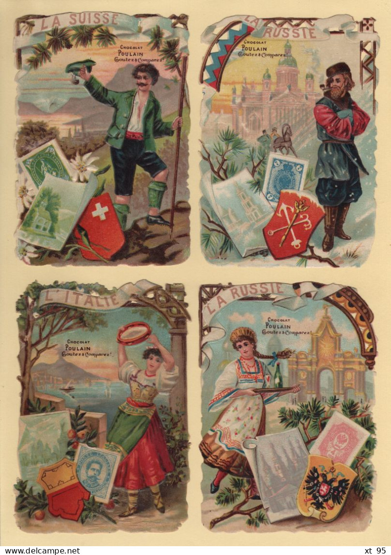 Chromos - Decoupis Gaufres - Chocolat Poulain - Timbres Poste - Suisse Russie Italie - Poulain