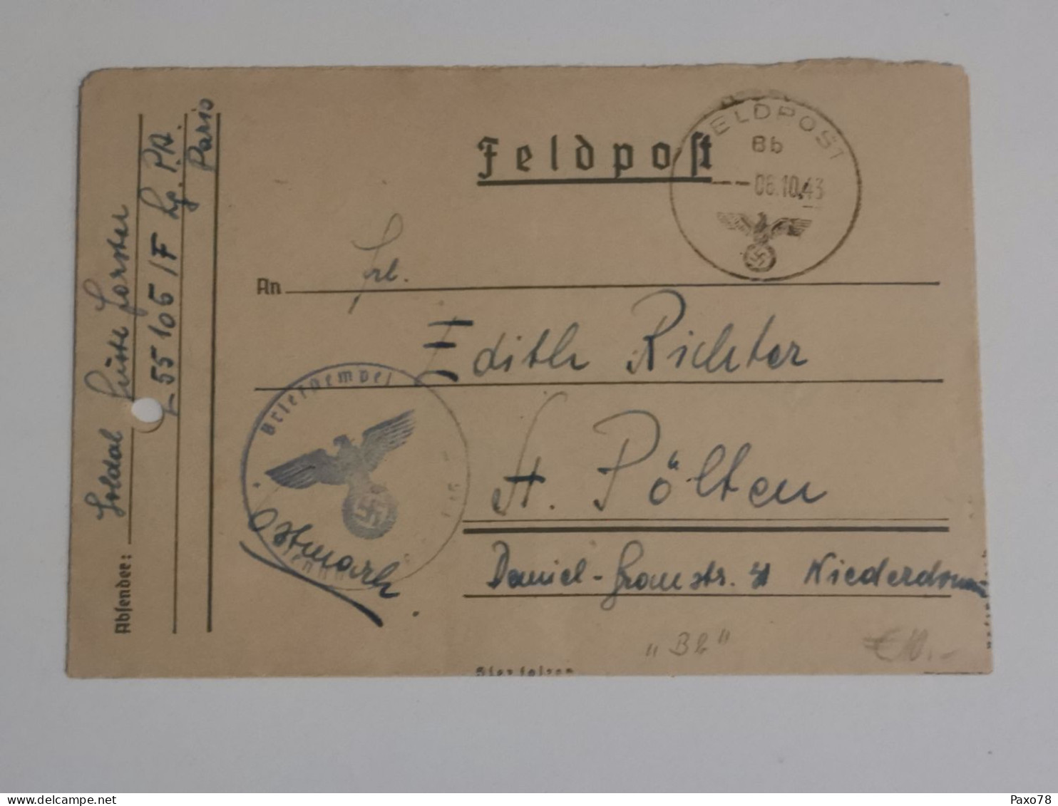 Feldpostbrief WW2, Oblitéré 1943 - Cartas & Documentos