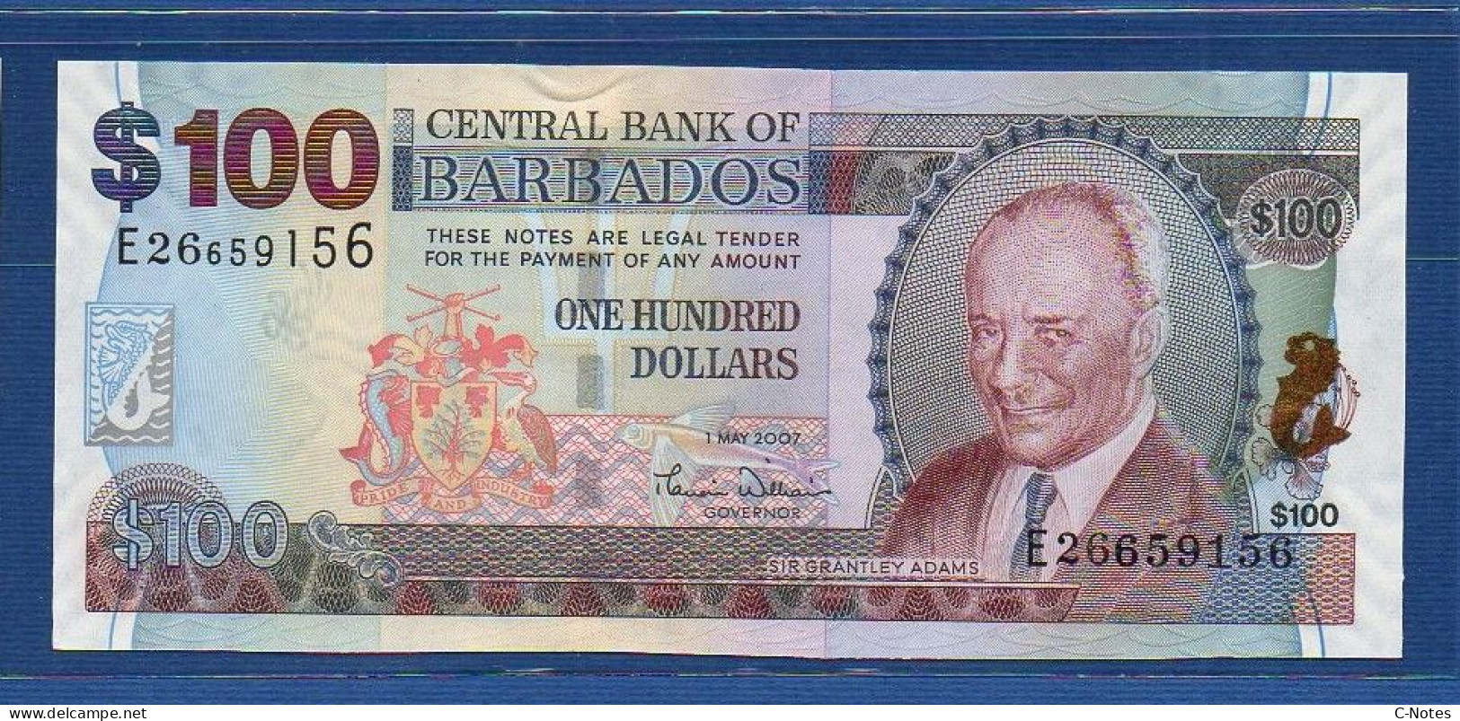 BARBADOS - P.71a –  100 DOLLARS 2007 UNC, S/n E26659156 - Barbados (Barbuda)