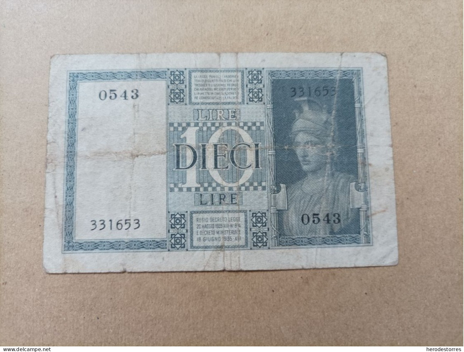 Billete De Italia De 10 Liras Año 1935 - Zu Identifizieren