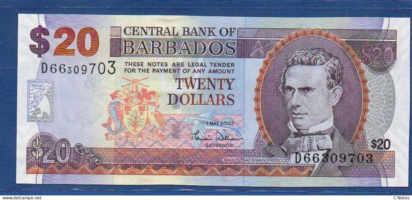 BARBADOS - P.69a –  20 DOLLARS 2007 UNC, S/n D66309703 - Barbados