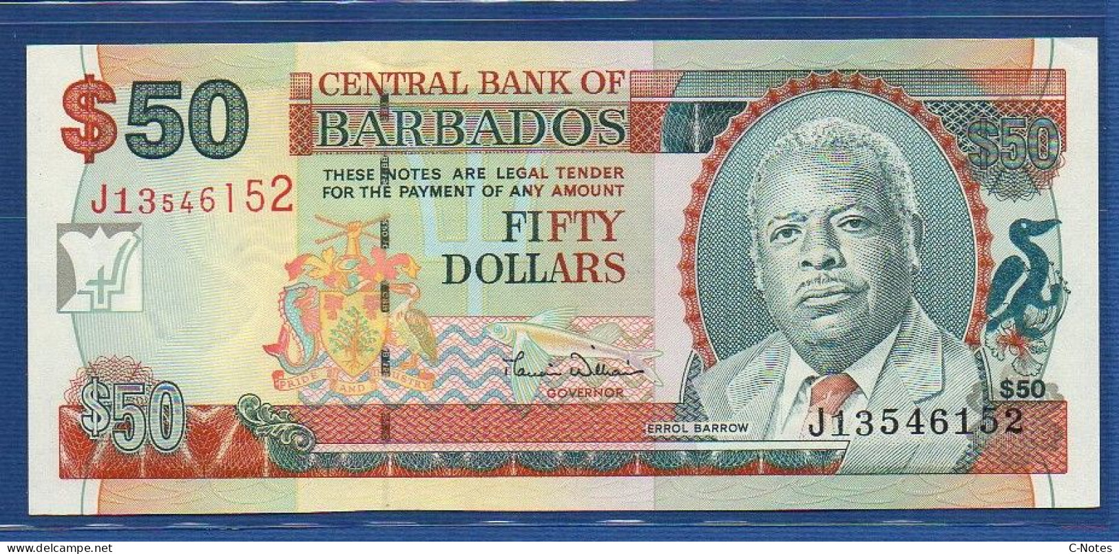 BARBADOS - P.64 –  50 DOLLARS ND 2000 UNC-, S/n J13546152 - Barbados