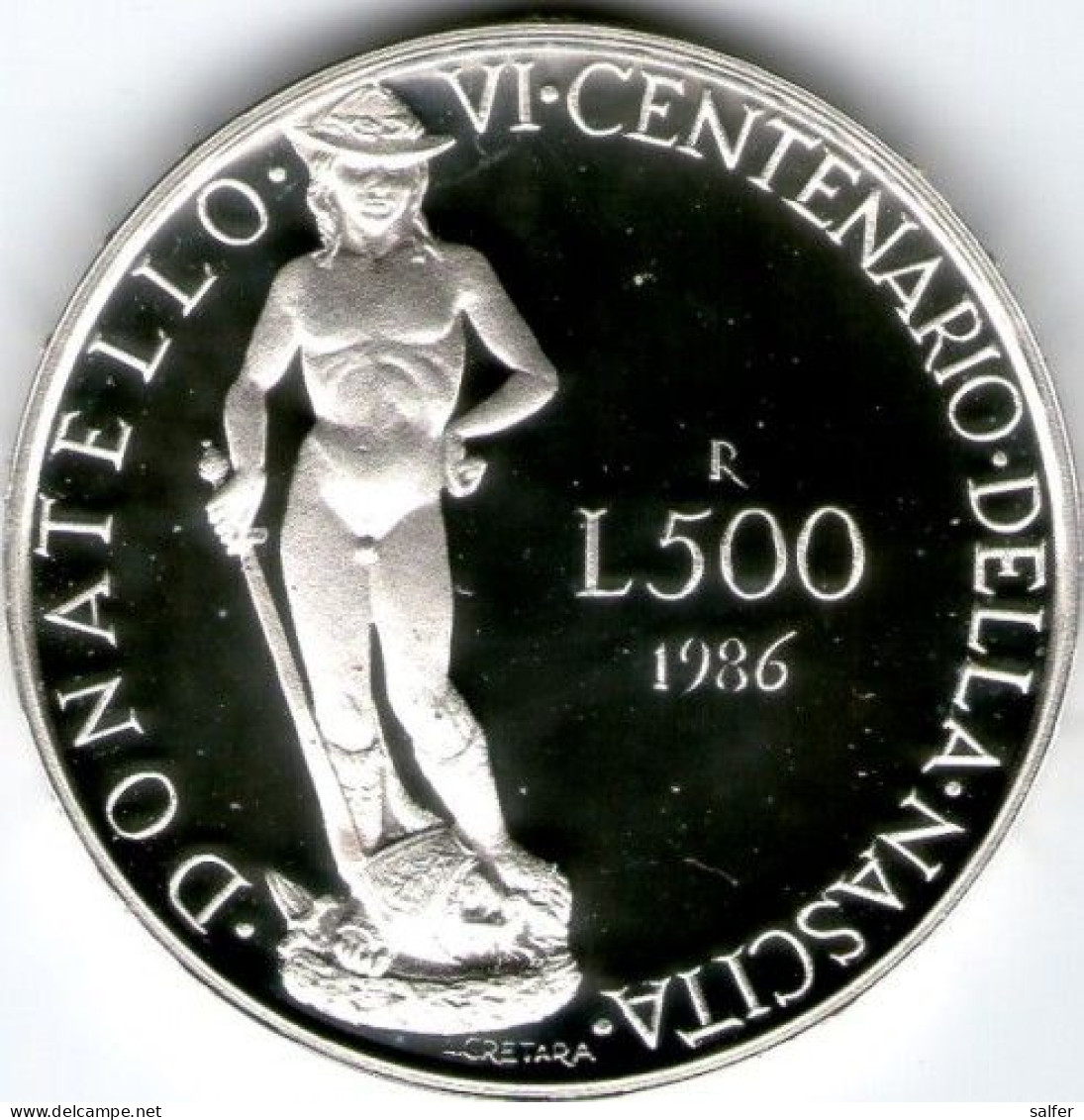 REPUBBLICA  1986  DONATELLO  Lire 500 AG - Commémoratives