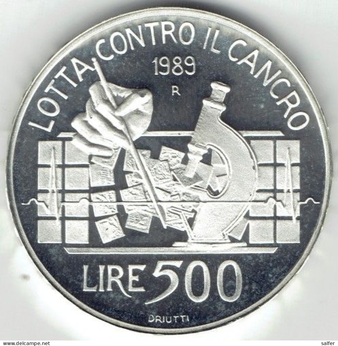 REPUBBLICA  1989  LOTTA AL CANCRO Lire 500 AG - Commémoratives