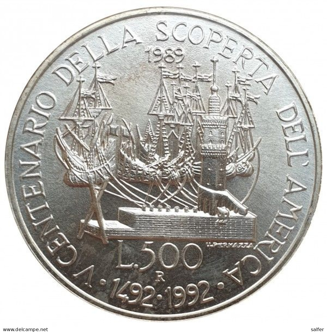 REPUBBLICA  1989  COLOMBO DITTICO   Lire 200 + 500 AG - Herdenking